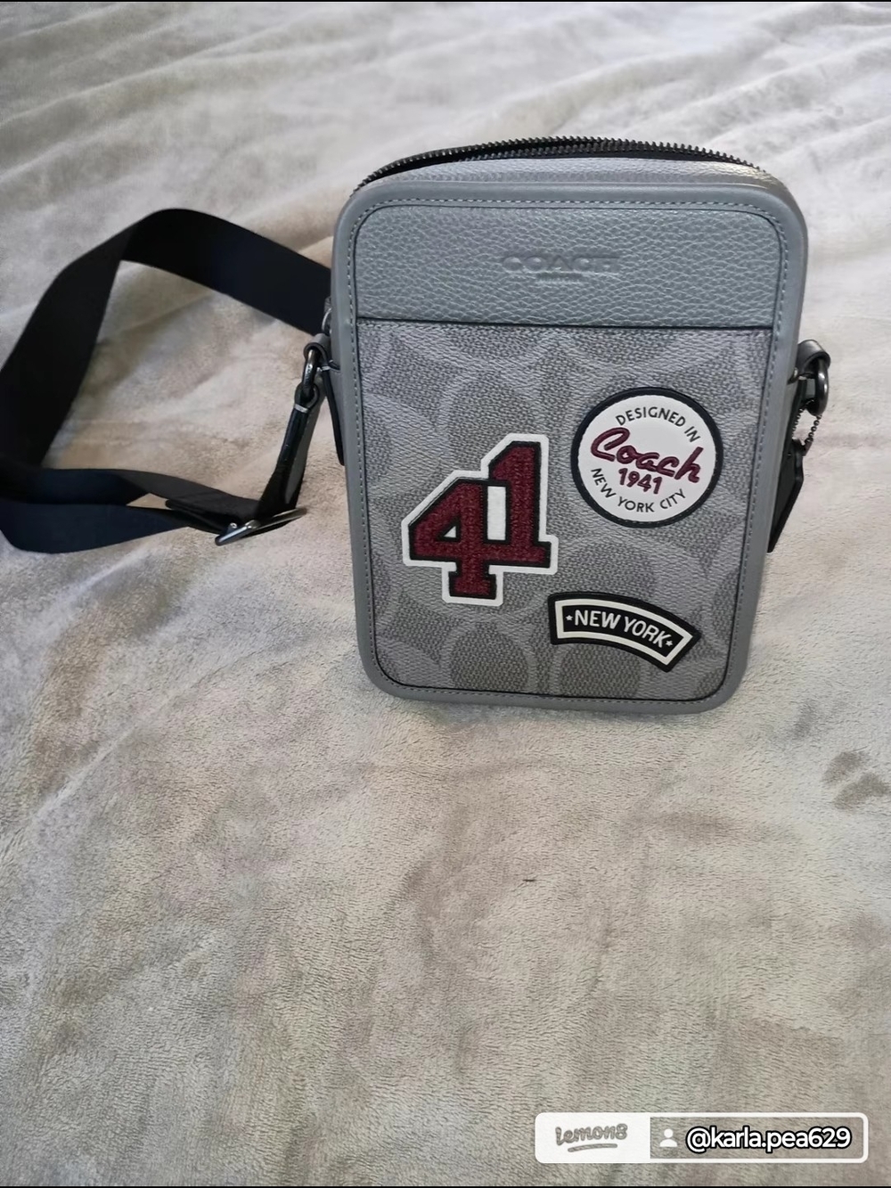 Coach Gray Messenger Bag with Burgundy Number Patch - Picture 7 of 11